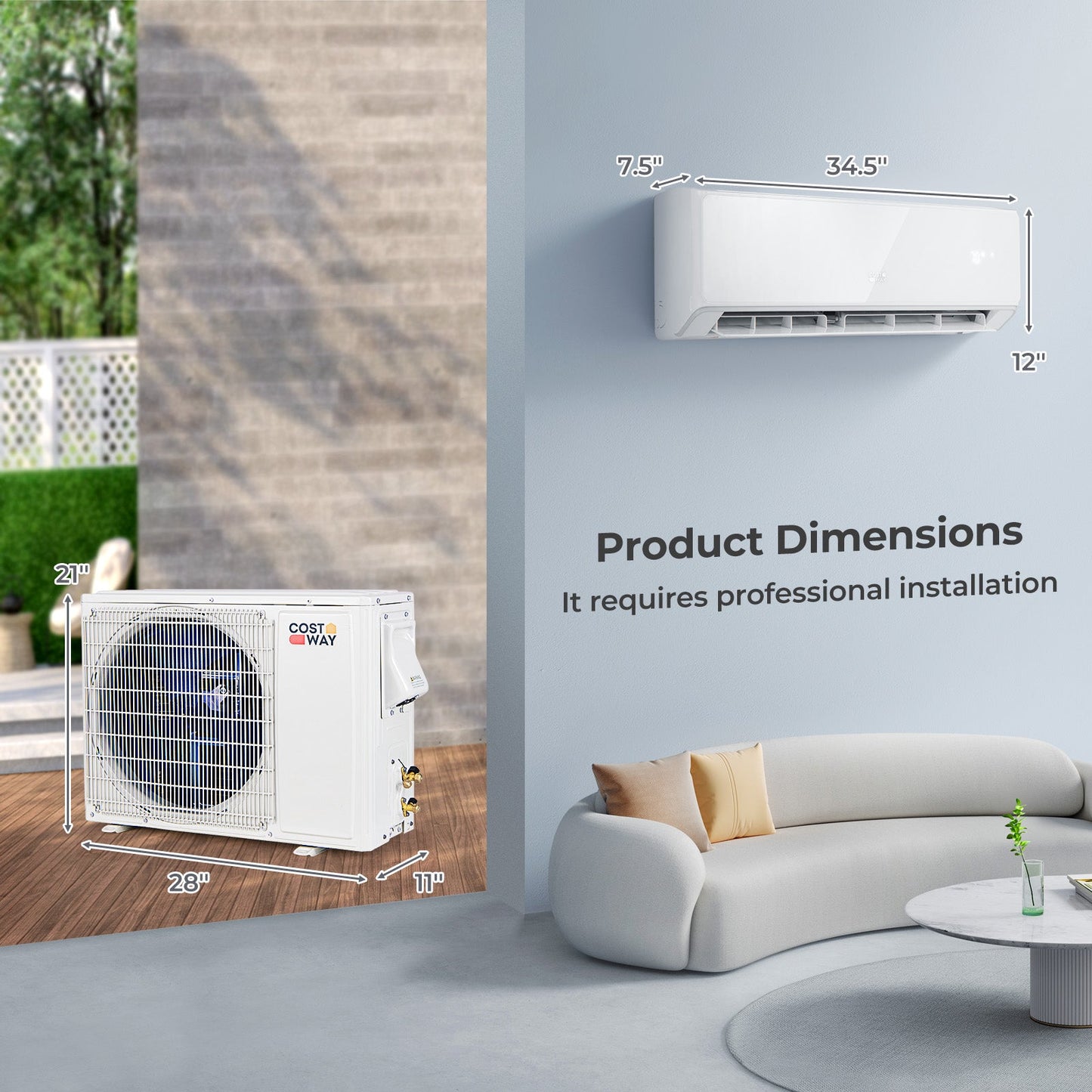 Costway Mini Split Air Conditioner & Heater 12000BTU Wifi Enabled 22 SEER2 New