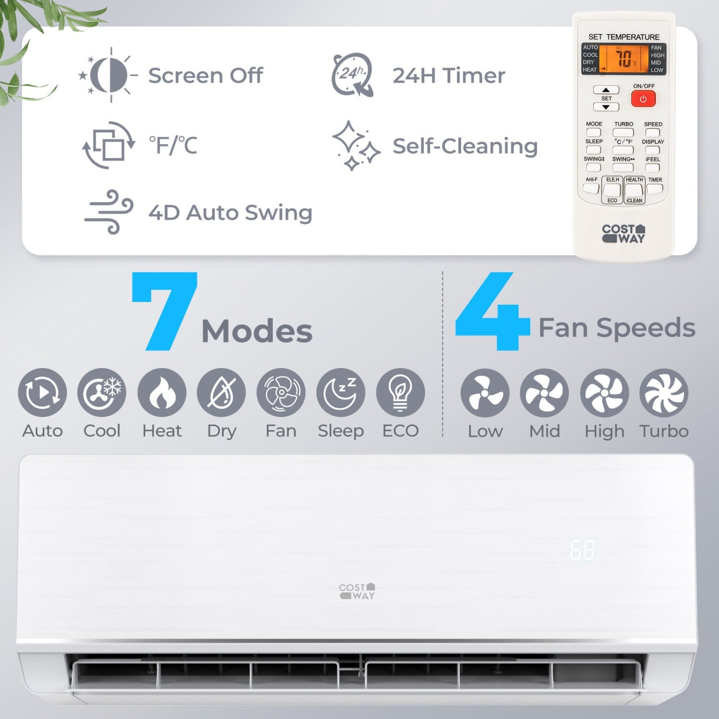 Costway SEERXtreme 12,000 BTU 24 SEER2 208-230V Mini Split AC w/ Bracket 36361931 New