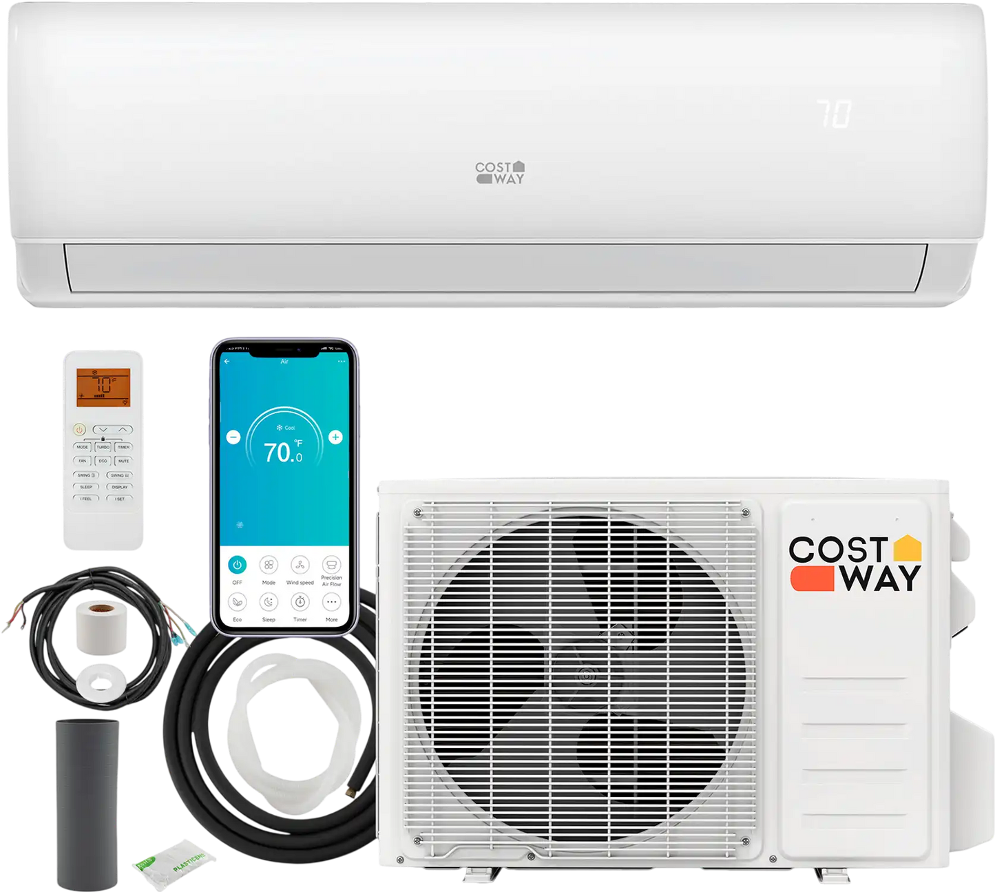 Costway EchoCool 11500 BTU 115V Mini Split Air Conditioner Heat Pump WiFi 132874569 New