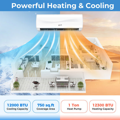 Costway 12,000 BTU 17 SEER2 208-230V Mini Split Air Conditioner Heat Pump Blast Series 33419398 New