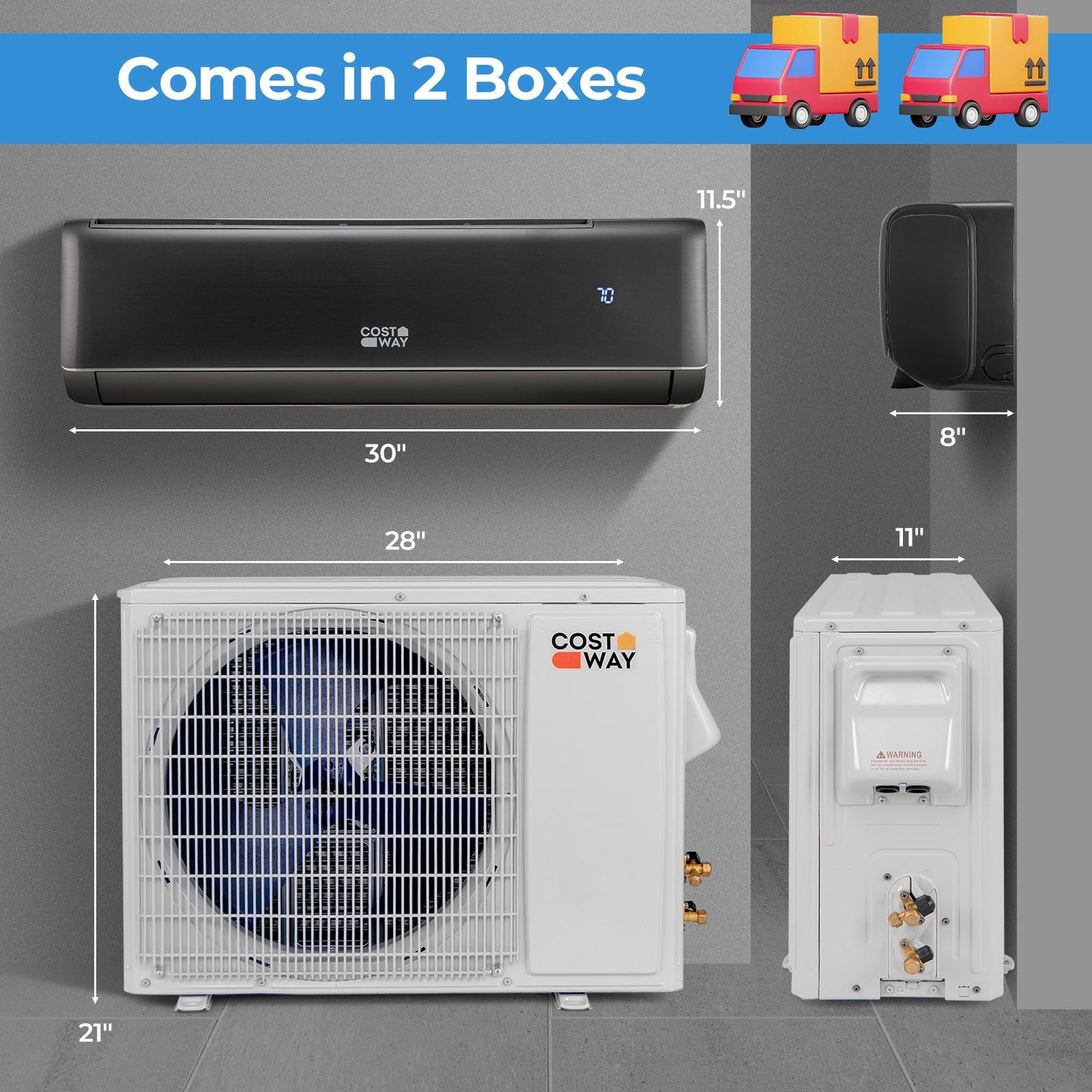 Costway 12000 BTU 21 SEER2 Mini Split Air Conditioner Heater Gray 57468913 New