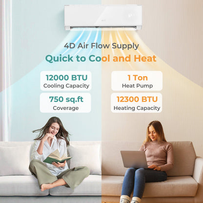 Costway Mini Split Air Conditioner & Heater 12000BTU Wifi Enabled 22 SEER2 New
