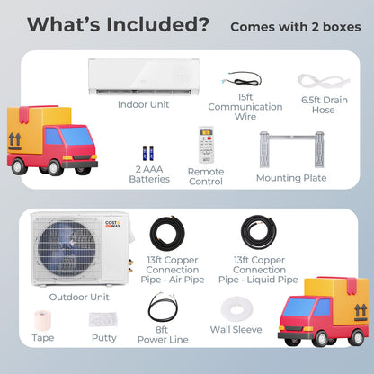 Costway Mini Split Air Conditioner & Heater 12000BTU Wifi Enabled 22 SEER2 New