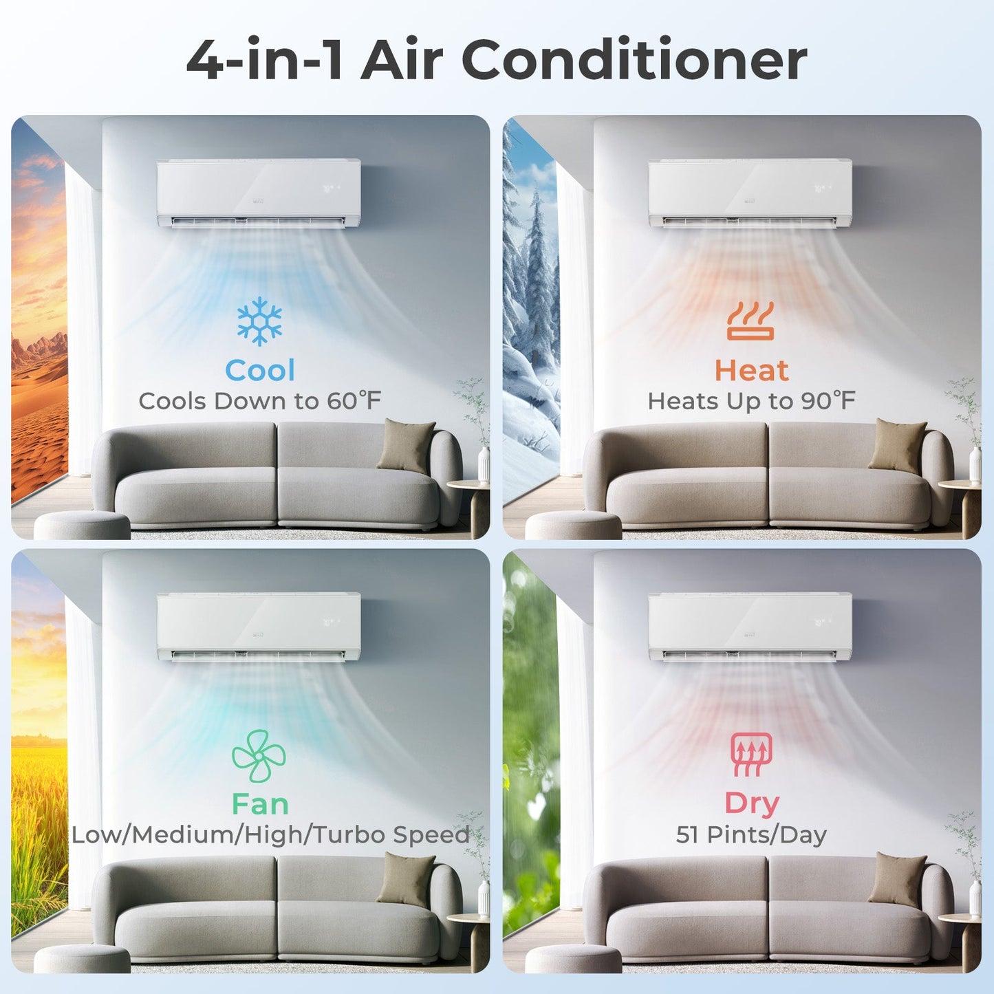 Costway Mini Split Air Conditioner & Heater 12000BTU Wifi Enabled 22 SEER2 New
