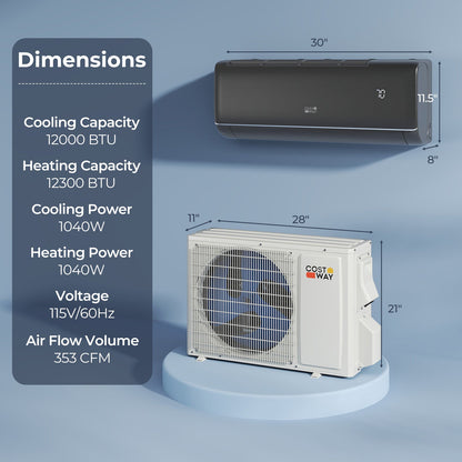 Costway 12000 BTU 22 SEER2 115V WiFi Mini Split AC Alexa Gray 613845972 New
