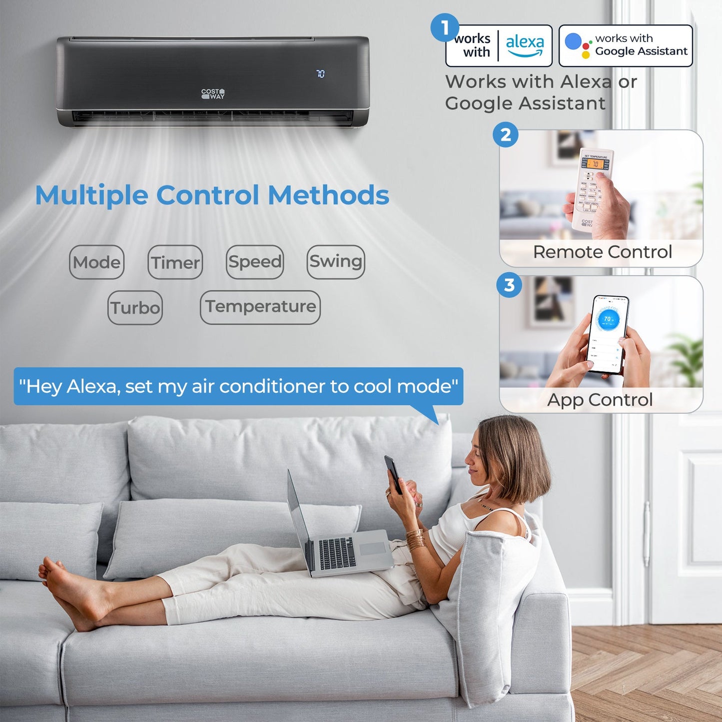 Costway Mini Split AC and Heater 24000 BTU 21 SEER2 Wi-Fi Enabled Energy Star Certified 32796185 New