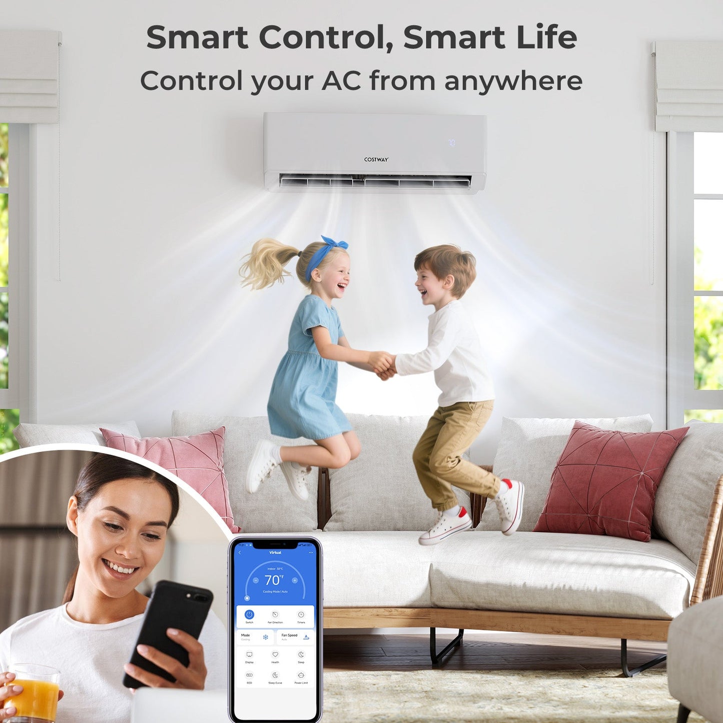 Costway UltrEco 30,000 BTU 2 Zone 23 SEER2 WiFi Mini Split Air Conditioner Heat Pump 672938514 New