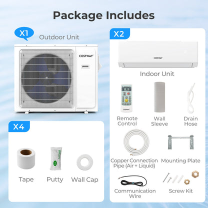 Costway UltrEco 30,000 BTU 2 Zone 23 SEER2 WiFi Mini Split Air Conditioner Heat Pump 672938514 New