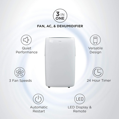 TCL 12,000 BTU 3-In-1 Portable Air Conditioner and Dehumidifier Covers 300 sq. ft. Remote Control 12P32 New