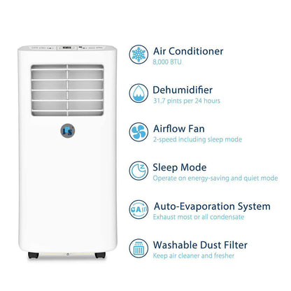 JHS A019-8KR/A 8,000 BTU Portable Air Conditioner with Dehumidifier and Remote New