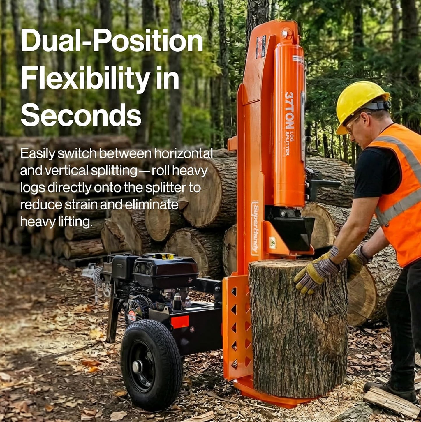 Super Handy GUT200 Log Splitter 37 Ton Full Beam Vertical/Horizontal 389cc Gas Towable New