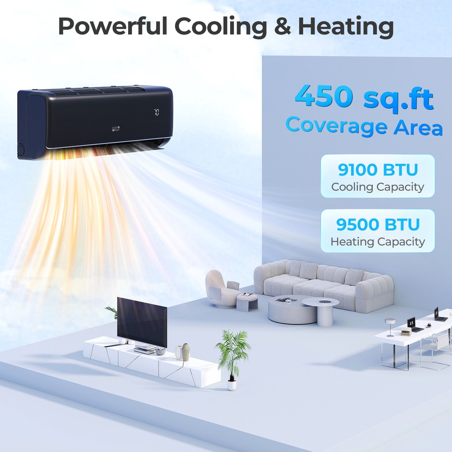 Costway 9100 BTU 20.5 SEER2 115V WiFi Mini Split AC Alexa Gray 976435128 New