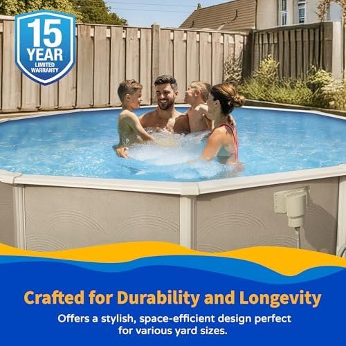 Blue Wave Belize 15-Feet Round 52-Inch Deep 6-Inch Top Rail Metal Wall Swimming Pool Package