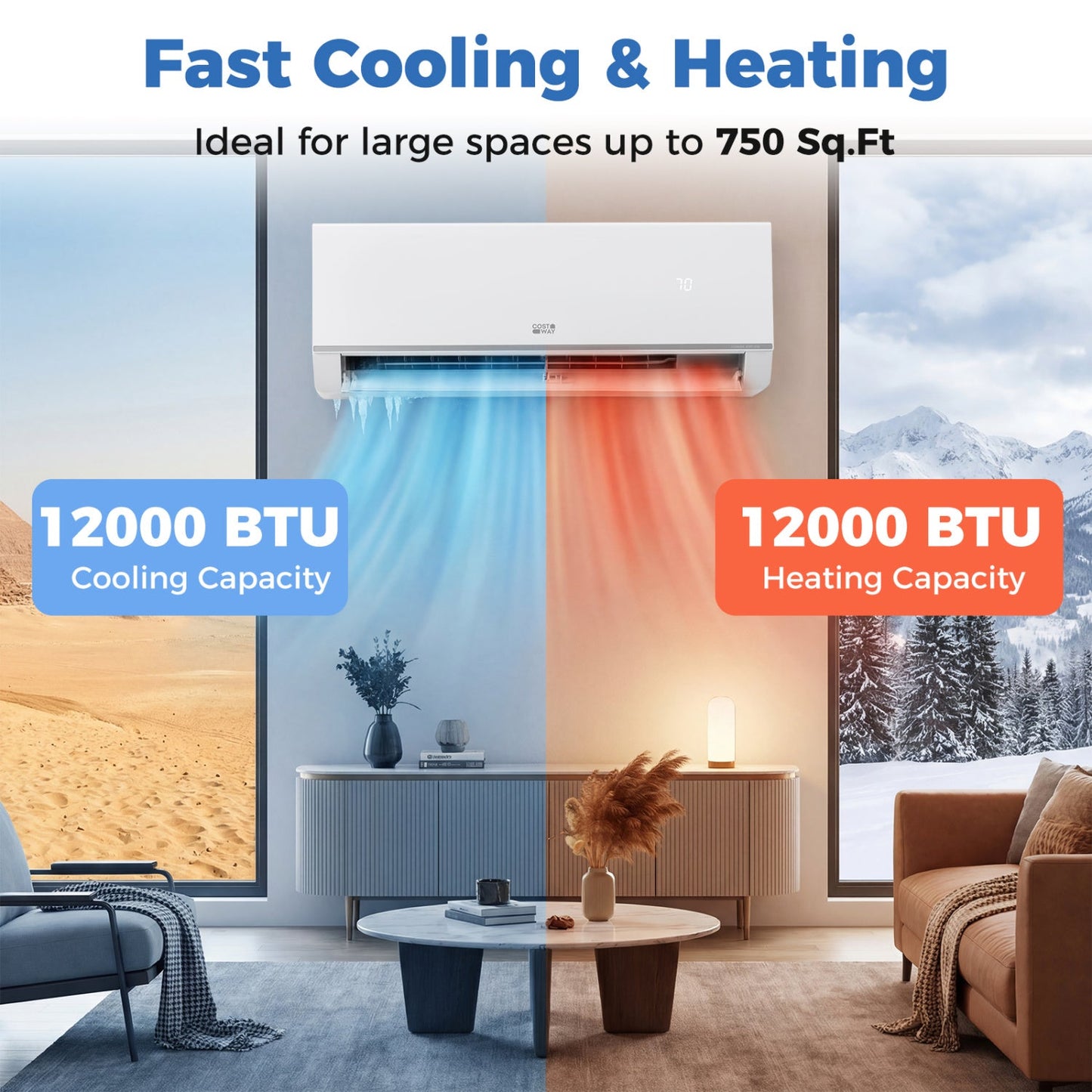 Costway 12,000 BTU 20 SEER2 115V WiFi Mini Split Air Conditioner Heater 27093860 New
