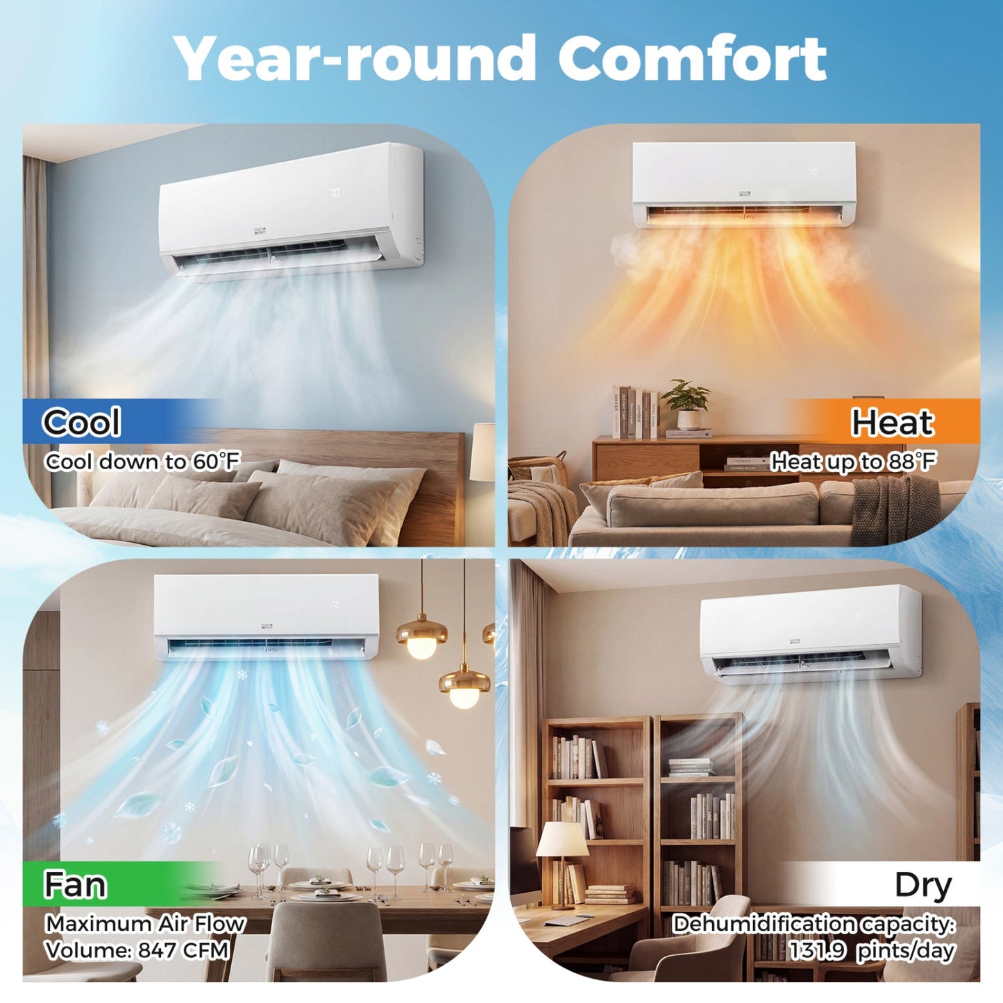 Costway 24000 BTU 20 SEER2 WiFi Mini Split Air Conditioner Heater 208-230V 26927522 New