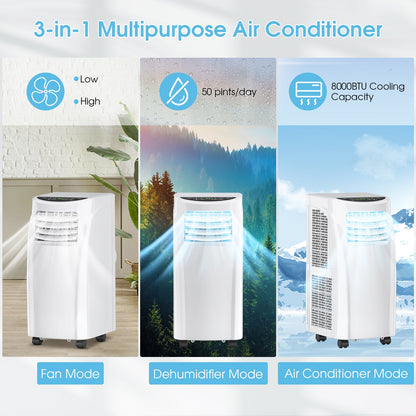 Costway Portable Air Conditioner 3-in-1 Dehumidifier Fan 8000 BTU 230 sq. ft. LED Display and Remote Control New