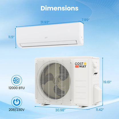 Costway EcoGuard 12000 BTU 20 SEER2 208-230V Mini Split Air Conditioner Heater 97644877 New