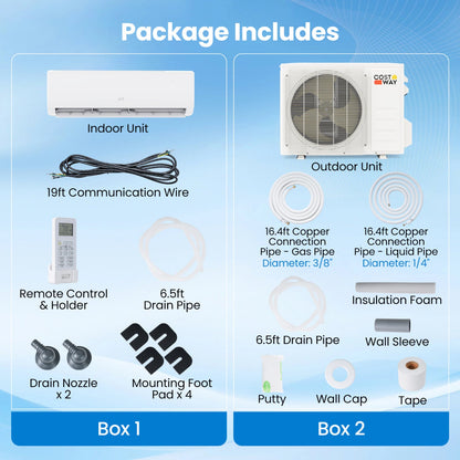 Costway 9000 BTU 20 SEER2 208-230V Mini Split Air Conditioner Heater 90200478 New