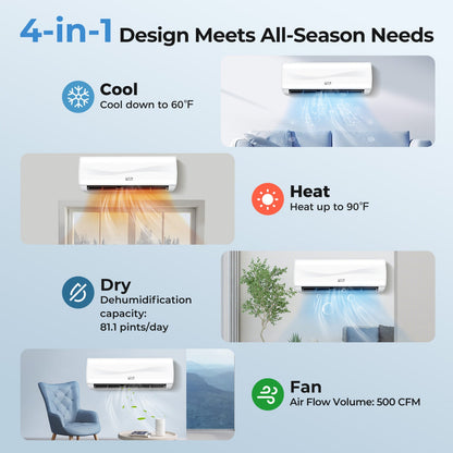 Costway 18000 BTU 19 SEER2 208-230V Mini Split Air Conditioner Heat Pump 60131248 New