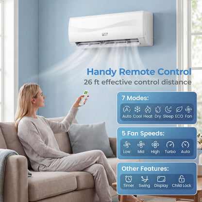 Costway 18000 BTU 19 SEER2 208-230V Mini Split Air Conditioner Heat Pump 60131248 New