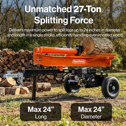Super Handy GUT199 Log Splitter 27 Ton Full Beam Vertical/Horizontal 223cc Gas Towable New