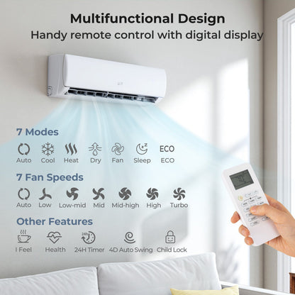 Costway EchoCool 23000 BTU Mini Split Air Conditioner Heat Pump 208/230V 76651384 New