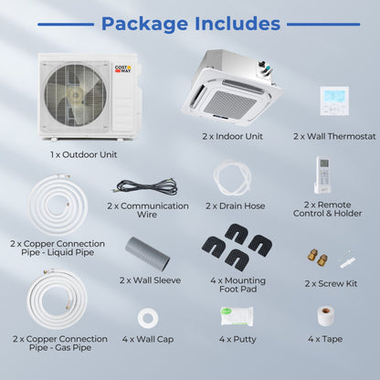 Costway X-Pro 18,000 BTU 2 Zone 24 SEER2 Ceiling Cassette Mini Split AC 24264328 New