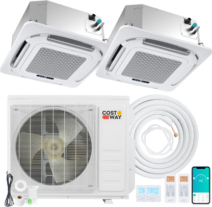 Costway X-Pro 18,000 BTU 2 Zone 24 SEER2 Ceiling Cassette Mini Split AC 24264328 New