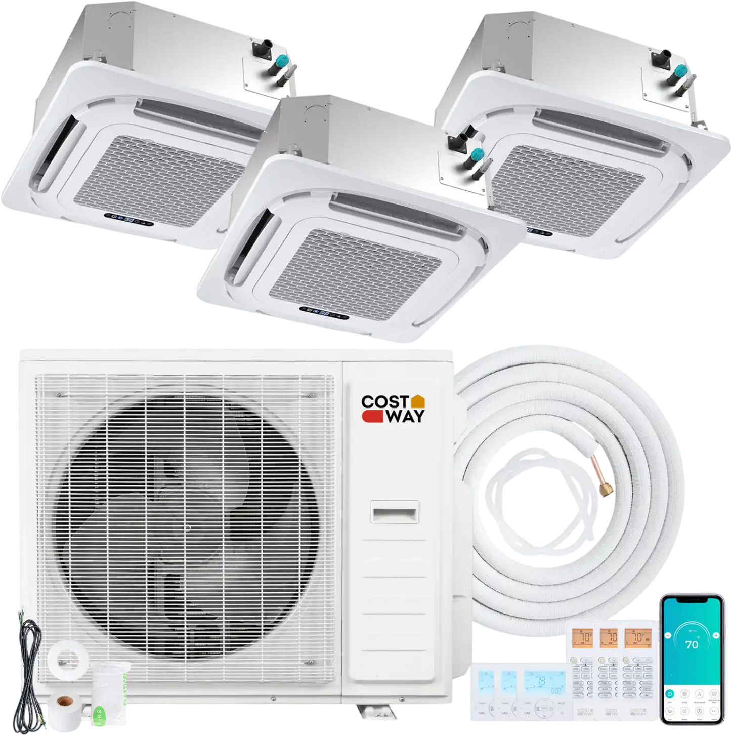 Costway X-Pro 35,000 BTU 3 Zone 22.5 SEER2 Ceiling Cassette Mini Split AC 80313920 New