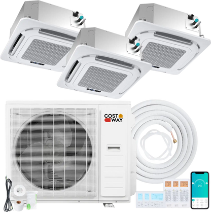 Costway X-Pro 35,000 BTU 3 Zone 22.5 SEER2 Ceiling Cassette Mini Split AC 80313920 New