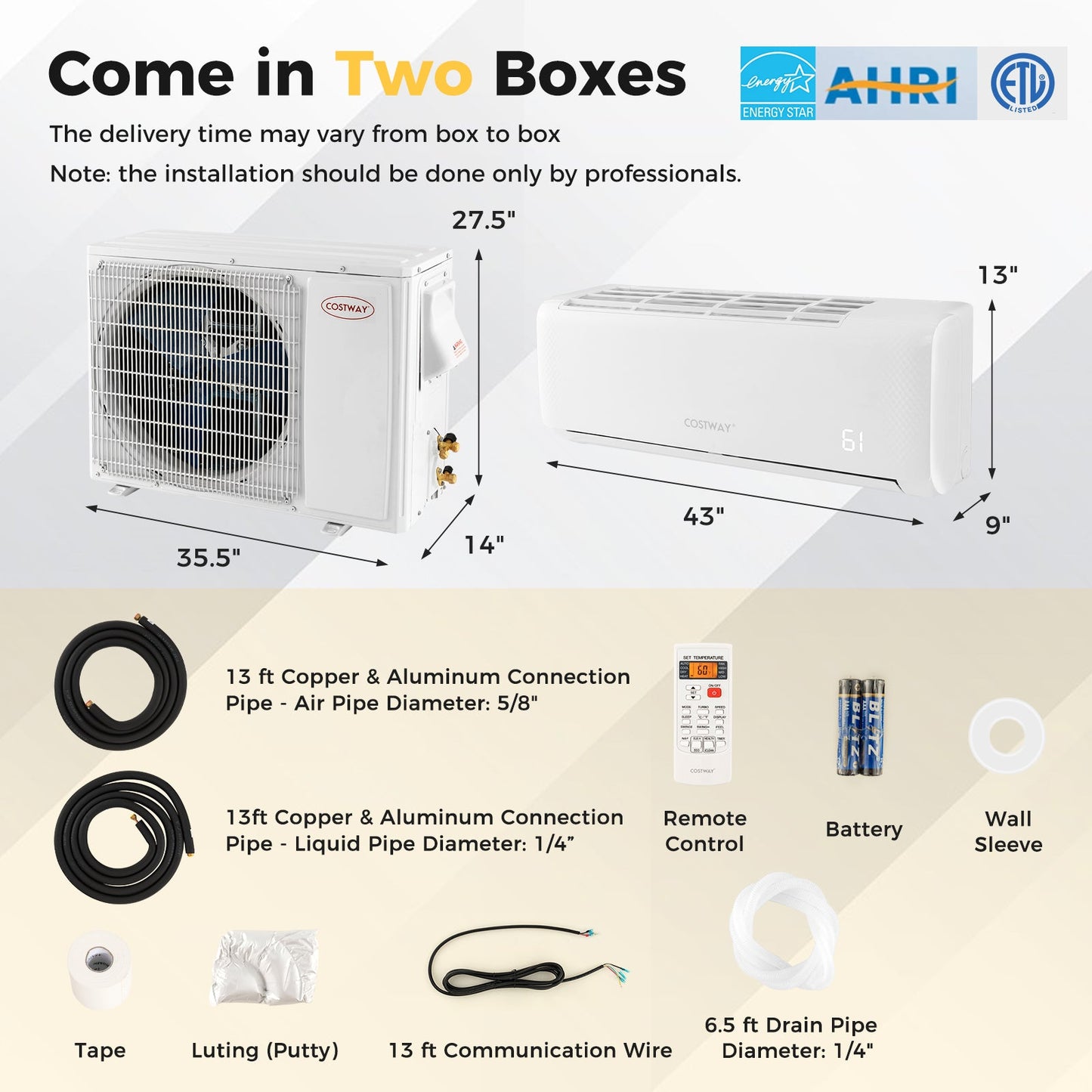 Costway Mini Split AC and Heater Airtural Series 24000 BTU 21 SEER2 Wi-Fi Enabled Energy Star Certified New