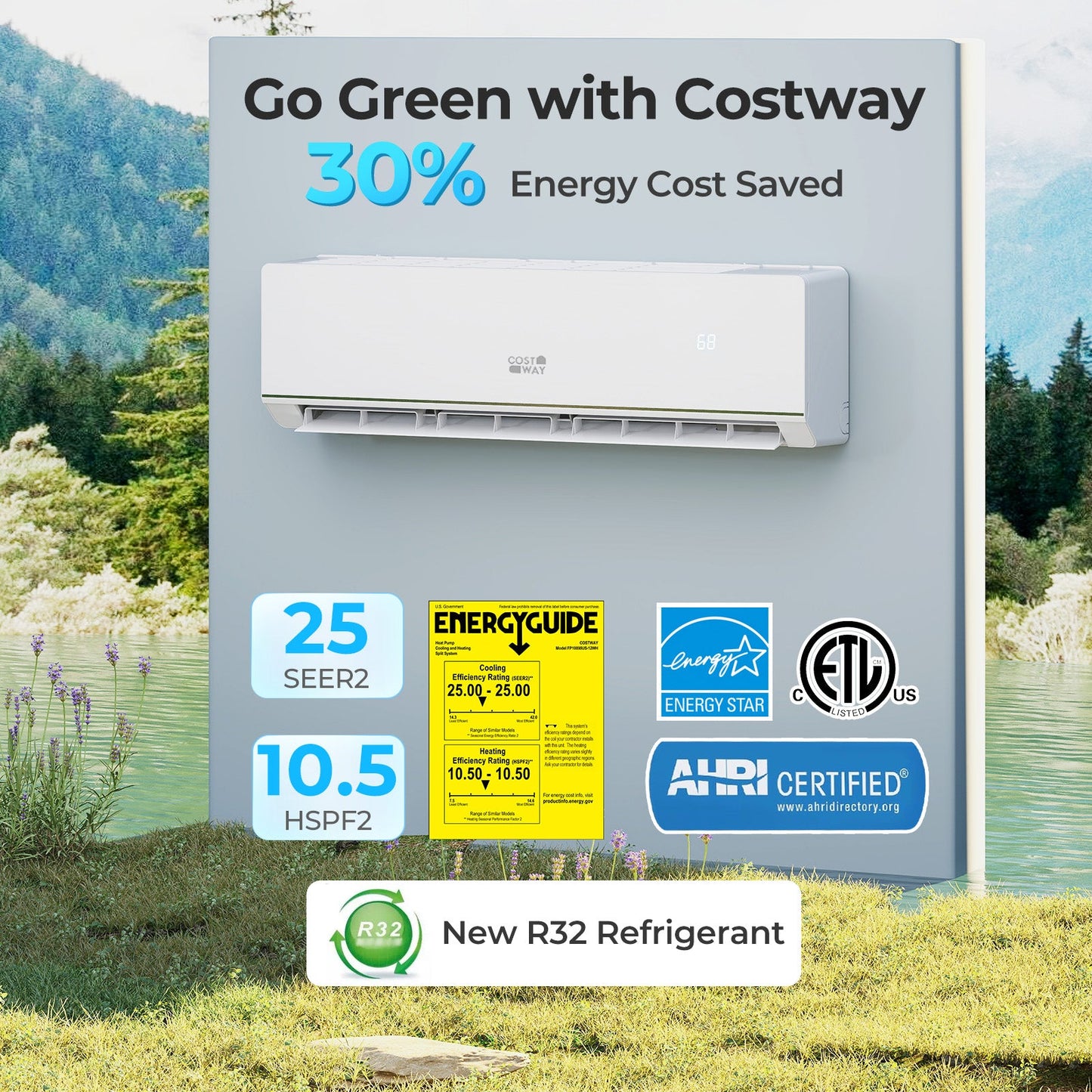 Costway 24000 BTU 25 SEER2 WiFi Mini Split Heat Pump 208-230V 50406199 New