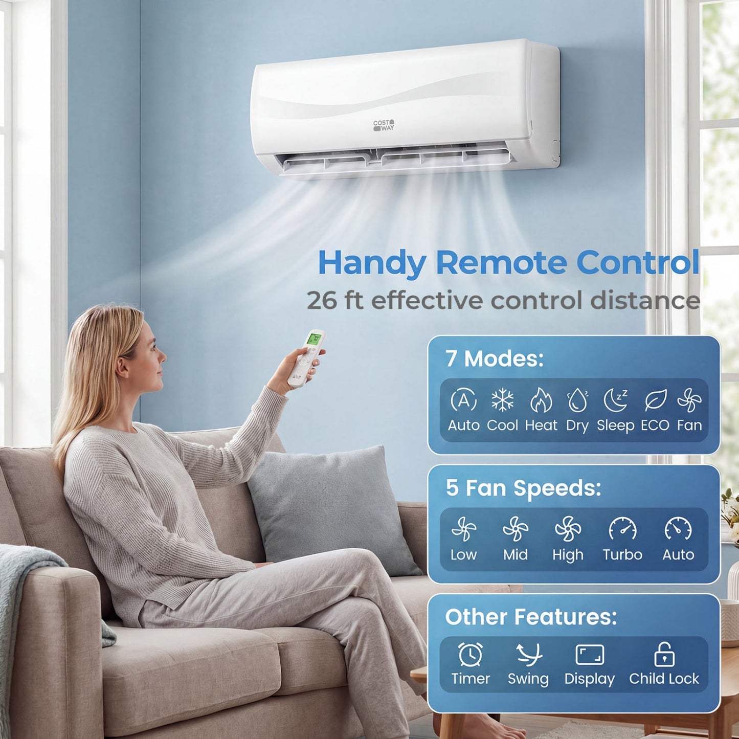 Costway 9100 BTU 19 SEER2 Mini Split Air Conditioner Heat Pump 208-230V 21763411 New