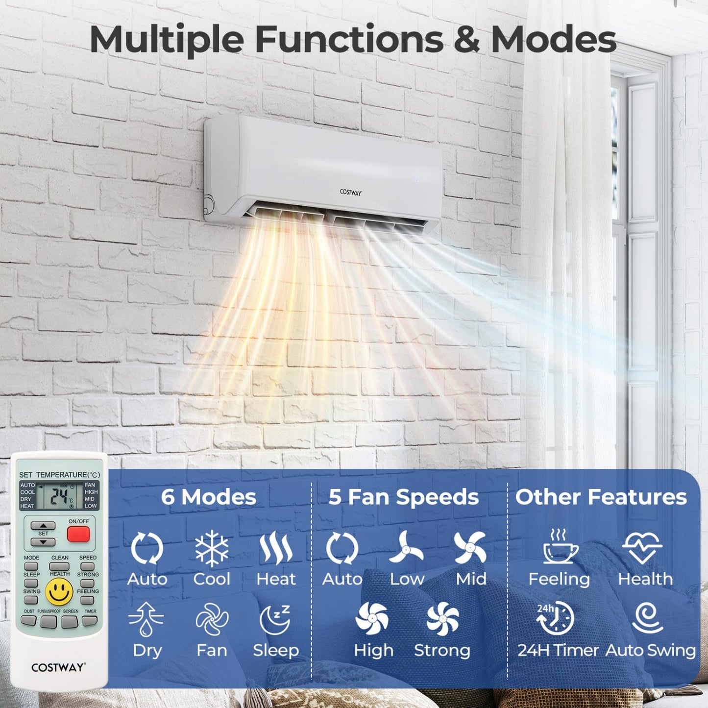 Costway UltrEco 24000 BTU 2 Zone 23 SEER2 Wifi Mini Split Air Conditioner Heat Pump 51076203 New