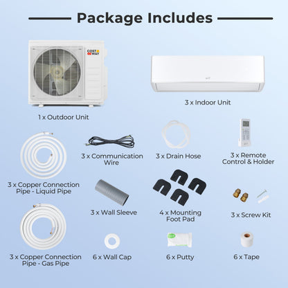 Costway X-Pro 27000 BTU 3 Zone 24 SEER2 Mini Split AC Heat Pump 23834451 New