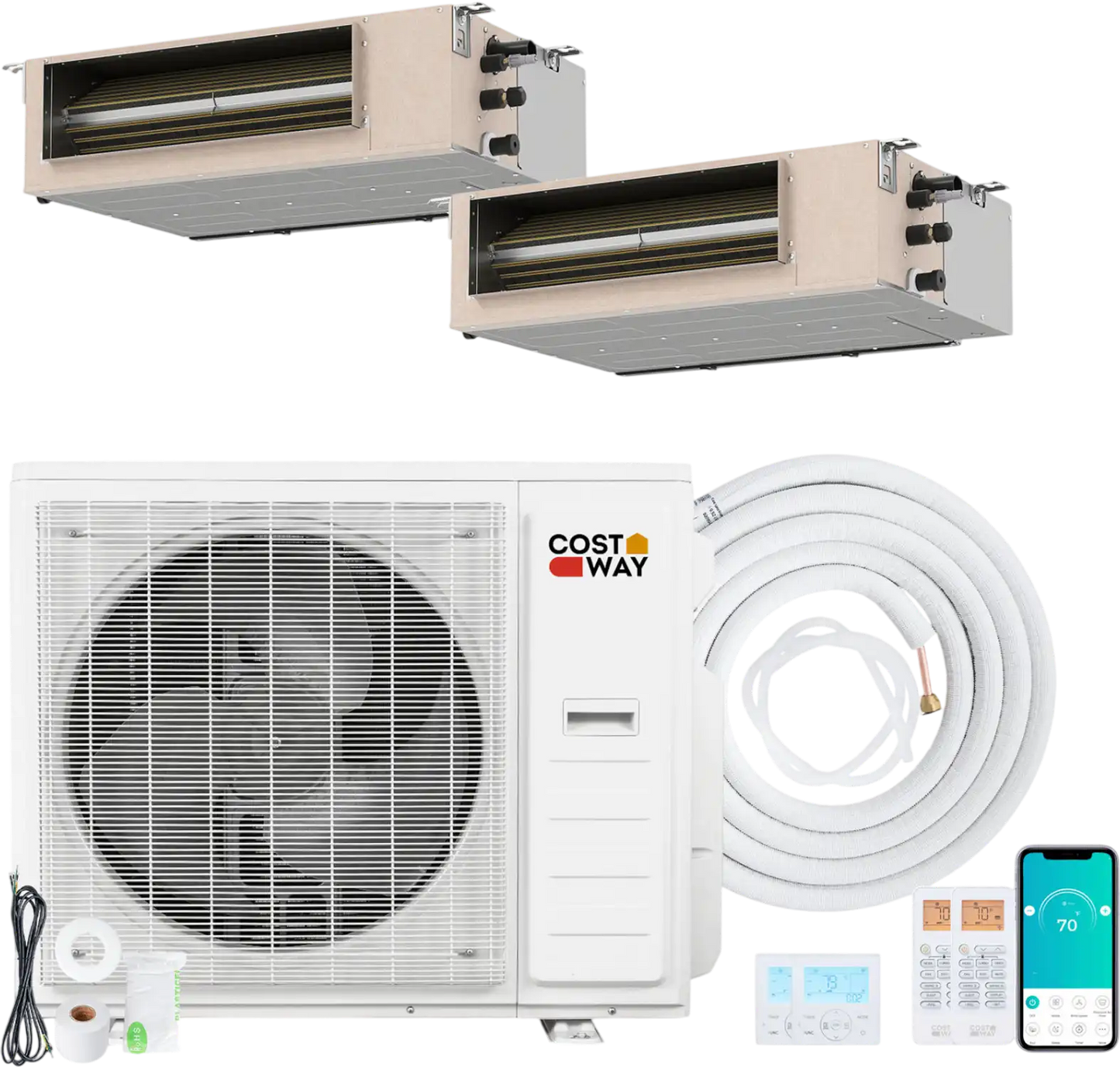 Costway X-Pro 35,000 BTU 2 Zone 22.5 SEER2 Concealed Ducted Mini Split AC 55149551 New