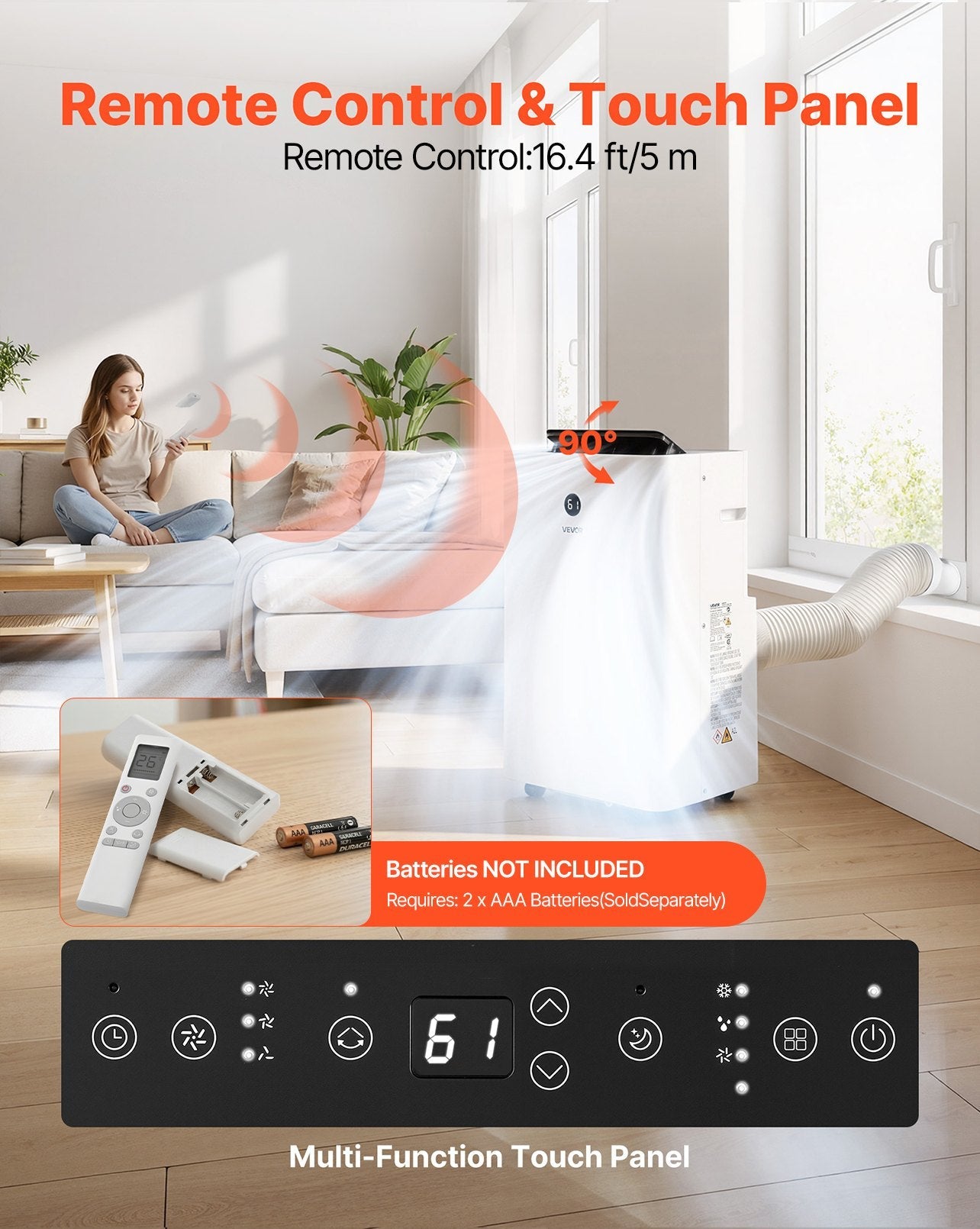 Vevor Portable Air Conditioner 12,000 BTU with LED Touch Panel Remote Control New