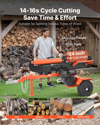 Vevor Log Splitter 30 Ton Horizontal Vertical with Auto Return 306CC Gas Engine 2" Ball Coupler New